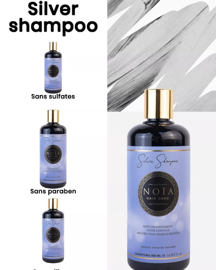 NOÏA HAIRCARE  Shampoing Silver Anti-jaunissement pour cheveux méchés/gris-blancs/blonds-500ml
