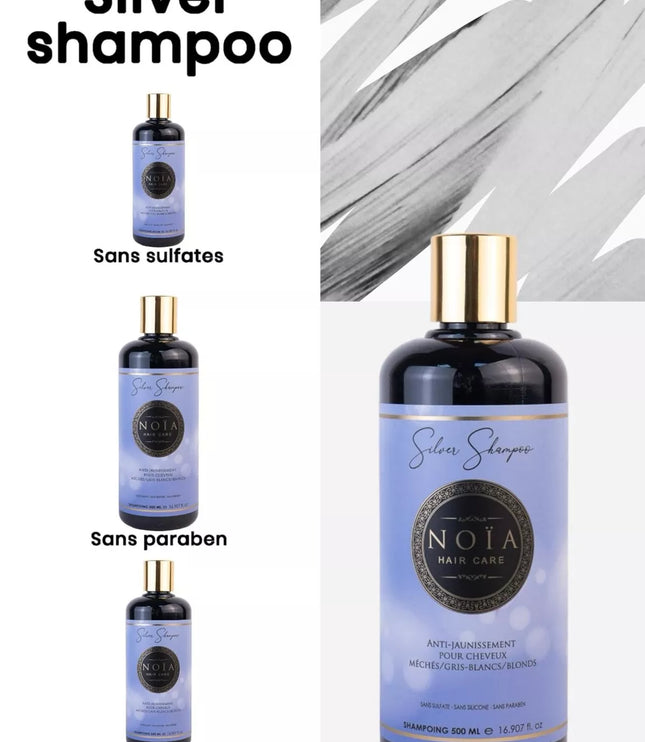 NOÏA HAIRCARE  Shampoing Silver Anti-jaunissement pour cheveux méchés/gris-blancs/blonds-500ml