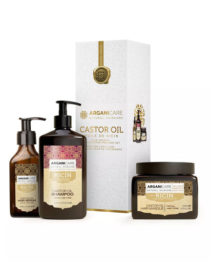 ARGANICARE | Shampoing + Masque + Sérum Ricin | Accélérateur de Croissance