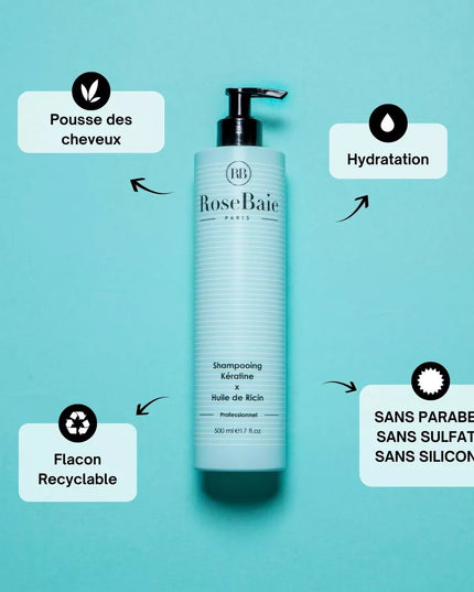 ROSEBAIE SHAMPOOING Kératine et Huile de Ricin 500ml