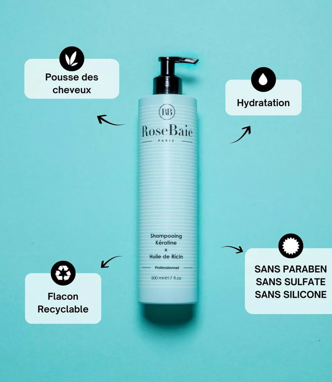 ROSEBAIE SHAMPOOING Kératine et Huile de Ricin 500ml