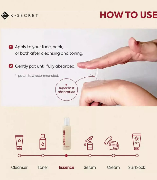 Essence K-SECRET SEOUL 1988 : Mucine d'escargot 97 % + Riz 100 ml