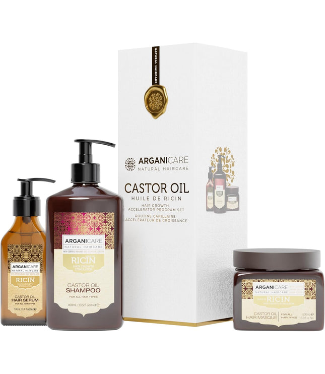 ARGANICARE | Shampoing + Masque + Sérum Ricin | Accélérateur de Croissance