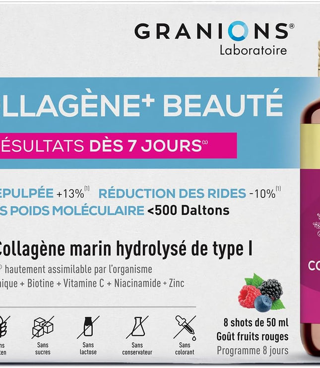 GRANIONS COLLAGENE + BEAUTÉ Goût Fruits Rouges - 8 Shots