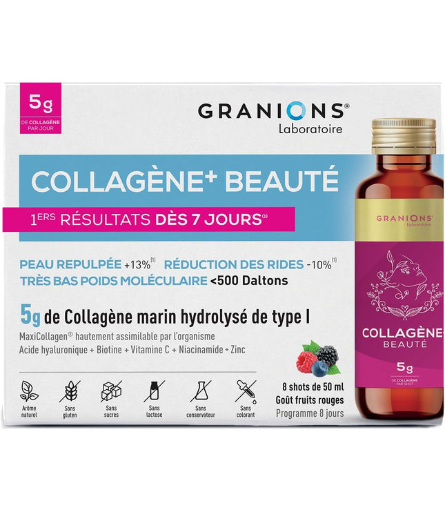 GRANIONS COLLAGENE + BEAUTÉ Goût Fruits Rouges - 8 Shots