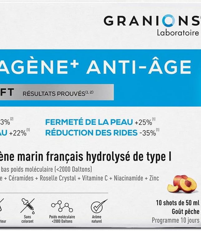 GRANIONS COLLAGENE + ANTI-ÂGE Sublimlift Goût Pêche - 10 Shots