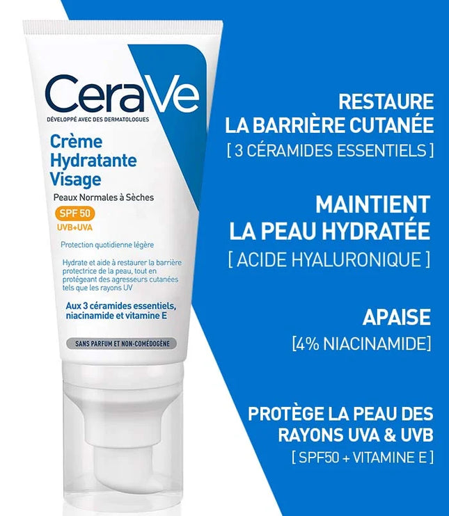 CERAVE Crème Hydratante Visage SPF50 - 52ml