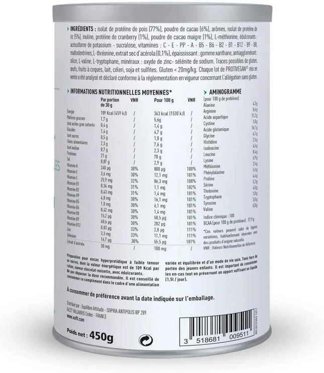 EAFIT PROTIVEGAN Protéines Végétales Saveur Chocolat Noisette - 450g